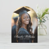 Elegant script naam foto afstuderen aankondiging (Staand voorkant)