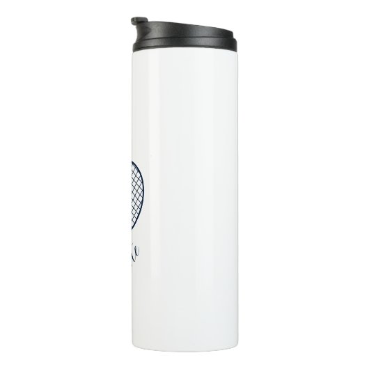 Elegant Script Naam Monogram Tennis Club Thermosbeker (Geroteerd rechts)