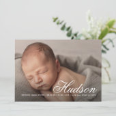 Elegant Script Name baby fotobirth Aankondiging (Staand voorkant)