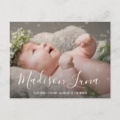 Elegant Script Name Baby Girl Foto geboorte Aankondigingskaart (Voorkant)
