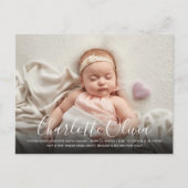 Elegant Script Name Baby Photo Birth Aankondigingskaart (Voorkant)