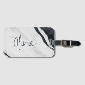 Elegant Script Name Black White Marble Travel Bagagelabel (Voorkant (horizontaal))