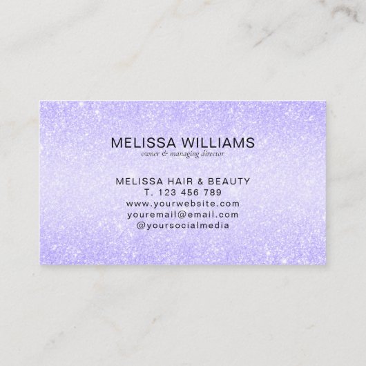 Elegant Script Name Chic Paars Glitter Visitekaartje (Achterkant)