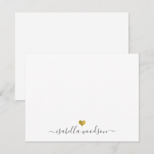 Elegant Script Name Faux Gold Foil Heart Notitiekaartje (Voorkant / Achterkant)