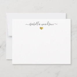 Elegant Script Name Faux Gold Foil Heart Notitiekaartje