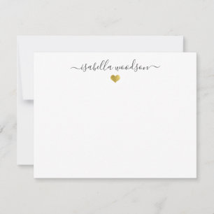 Elegant Script Name Faux Gold Foil Heart Notitiekaartje