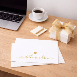 Elegant Script Name Faux Gold Foil Heart  Notitiekaartje