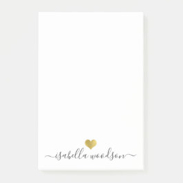 Elegant Script Name Faux Gold Foil Heart  Post-it® Notes
