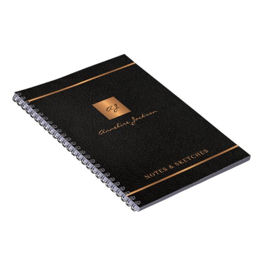 Elegant script name monogram gepersonaliseerd zwar notitieboek (Rechterzijde)