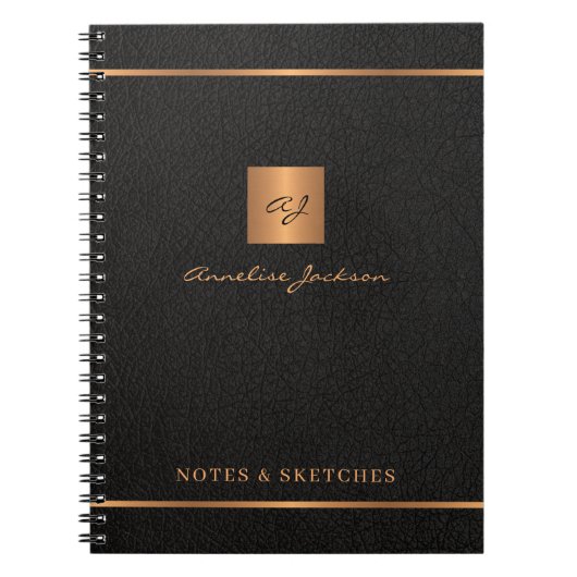 Elegant script name monogram gepersonaliseerd zwar notitieboek (Voorkant)