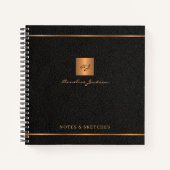 Elegant script name monogram gepersonaliseerd zwar notitieboek (Voorkant)