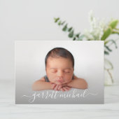 Elegant Script Name Photo Baby Birth Announounemen (Staand voorkant)