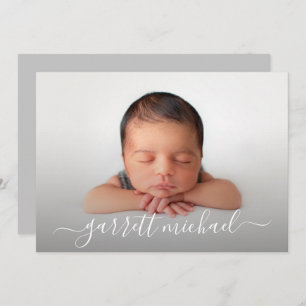 Elegant Script Name Photo Baby Birth Announounemen