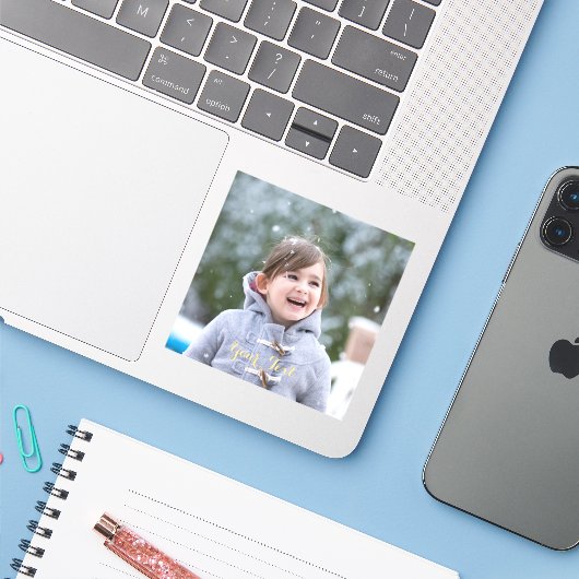 Elegant Script Name Photo DIY Custom Cut Vinyl Sticker (Laptop met iPhone)