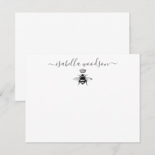 Elegant Script Name Queen Bee Crown Notitiekaartje (Voorkant / Achterkant)