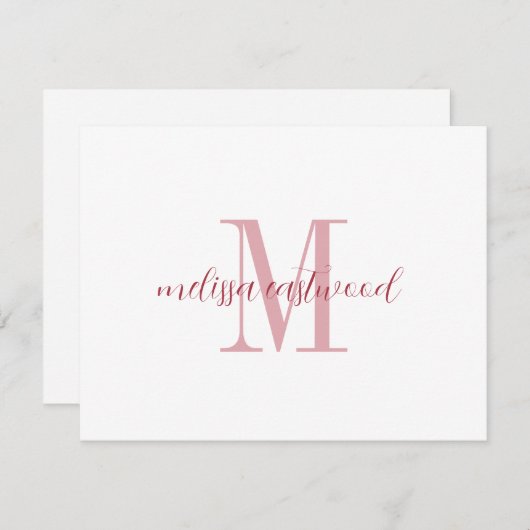 Elegant Script Name Rose Monogram Flat Note Card Notitiekaartje (Voorkant / Achterkant)