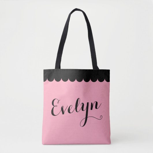 Elegant Script Name Scalloped Pink Calligraphy Tote Bag (Voorkant)