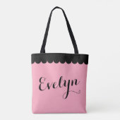 Elegant Script Name Scalloped Pink Calligraphy Tote Bag (Achterkant)