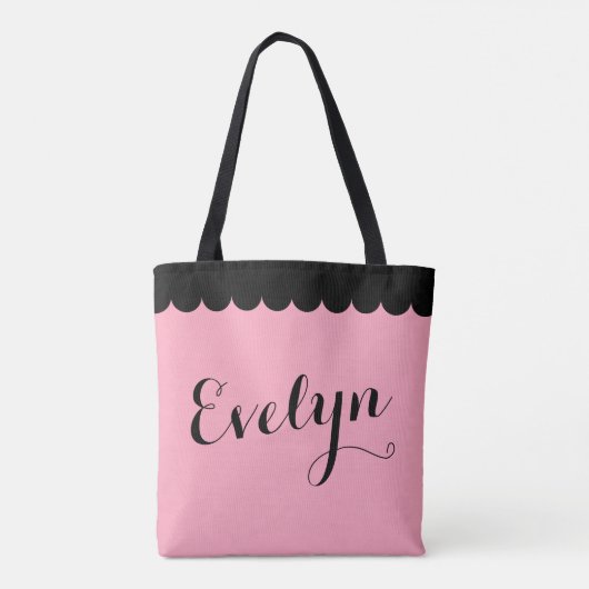 Elegant Script Name Scalloped Pink Calligraphy Tote Bag (Achterkant)