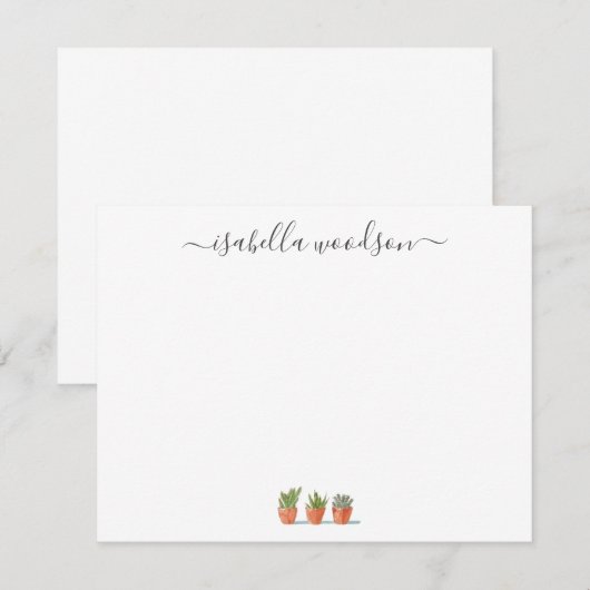 Elegant Script Name Succulent Cactus Notitiekaartje (Voorkant / Achterkant)