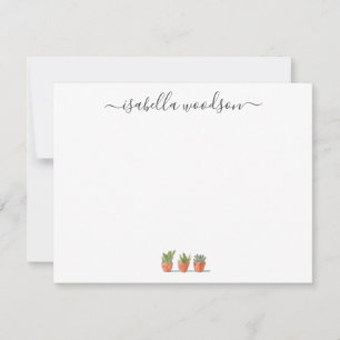 Elegant Script Name Succulent Cactus Notitiekaartje