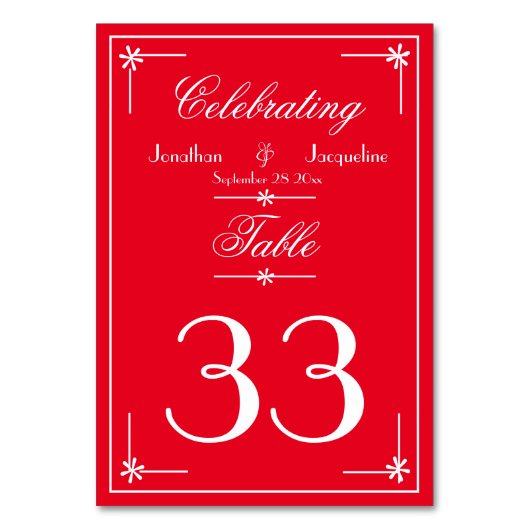 Elegant script namen chic romantische rode bruilof kaart (Achterkant)