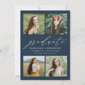 Elegant Script Navy 4 foto afstudeerfeest Kaart (Voorkant)