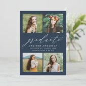 Elegant Script Navy 4 foto afstudeerfeest Kaart (Staand voorkant)