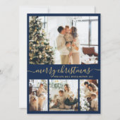 Elegant Script Navy 4 Foto Collage Kerstmis Feestdagenkaart (Voorkant)