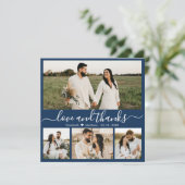 Elegant Script Navy 4 Photo Collage Wedding Bedankkaart (Staand voorkant)