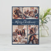 Elegant Script Navy 5 Fotocollage Kerstmis Feestdagenkaart (Staand voorkant)