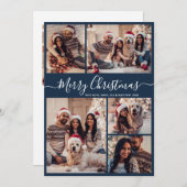 Elegant Script Navy 5 Fotocollage Kerstmis Feestdagenkaart (Voorkant / Achterkant)