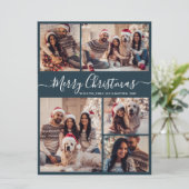 Elegant Script Navy 5 Fotocollage Kerstmis Feestdagenkaart (Staand voorkant)