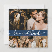 Elegant Script Navy 5 Photo Collage Wedding Bedankkaart (Voorkant)