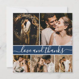 Elegant Script Navy 5 Photo Collage Wedding Bedankkaart