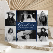 Elegant Script Navy 6 Photo Collage Afstuderen Aankondiging