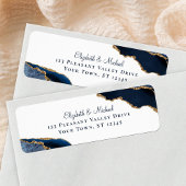 Elegant Script Navy Agaat Bruiloft Retouradres Etiket