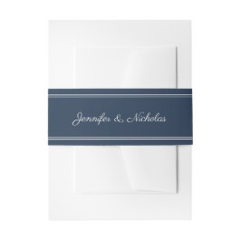 Elegant Script Navy Blauwe Huwelijk Uitnodigingen Wikkel