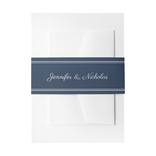 Elegant Script Navy Blauwe Huwelijk Uitnodigingen Wikkel (Voorkant Voorbeeld)