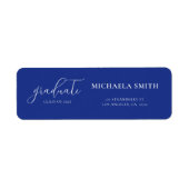 Elegant Script Navy Blue Afstuderen Retouradres Etiket (Voorkant)