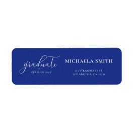 Elegant Script Navy Blue Afstuderen Retouradres Etiket