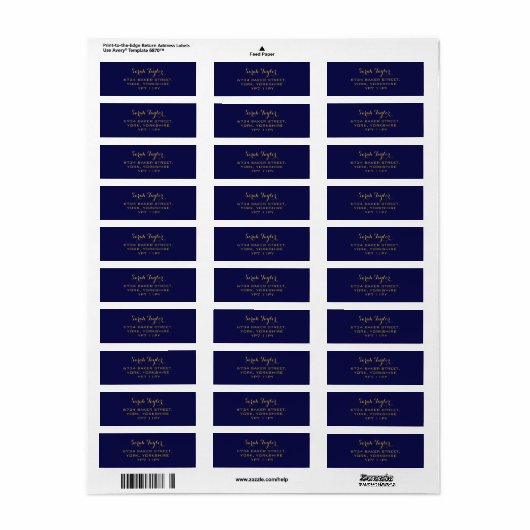 Elegant Script Navy Blue and Gold Name Label (Full Sheet)