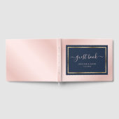 Elegant Script Navy Blue Blush and Gold Wedding Gastenboek (Volledig)