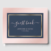 Elegant Script Navy Blue Blush and Gold Wedding Gastenboek (Voorkant)