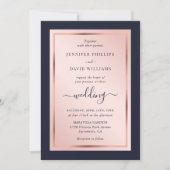 Elegant Script Navy Blue Blush Roos Gold Wedding Kaart (Voorkant)