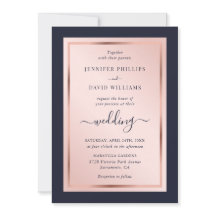 Elegant Script Navy Blue Blush Roos Gold Wedding