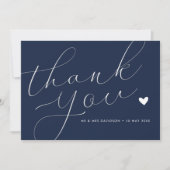 elegant script navy blue bruiloft bedankt kaart (Voorkant)