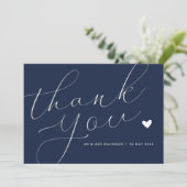 elegant script navy blue bruiloft bedankt kaart (Staand voorkant)