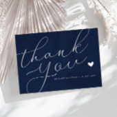 elegant script navy blue bruiloft bedankt kaart