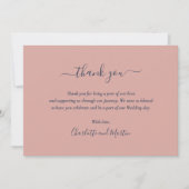Elegant Script Navy Blue en Blush Hartelijk dank Bedankkaart (Voorkant)